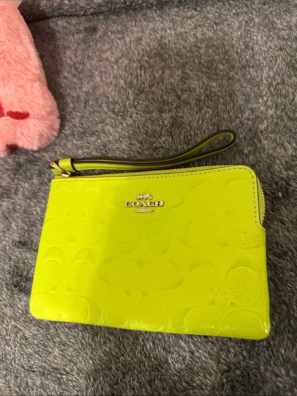 COACH Corner Zip Wristlet in Signature Patent Leather